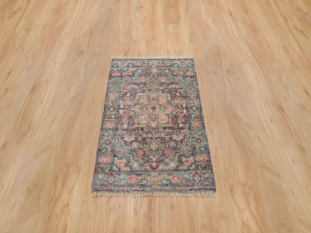 1'11" x 3'1" New Hand Knotted Red Wool Rectangle Oriental Rug - MOA10265853
