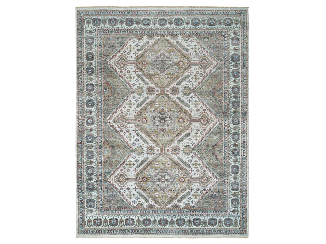 8'10" x 11'10" New Hand Knotted Ivory Wool Rectangle Oriental Rug - MOA10265856