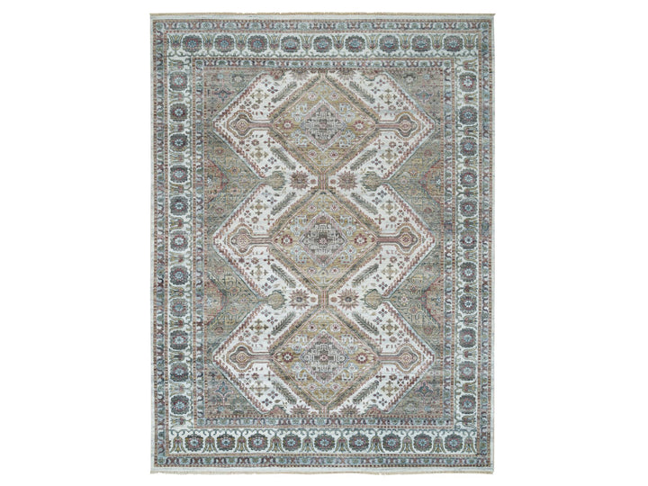 8'10" x 11'10" New Hand Knotted Ivory Wool Rectangle Oriental Rug - MOA10265856