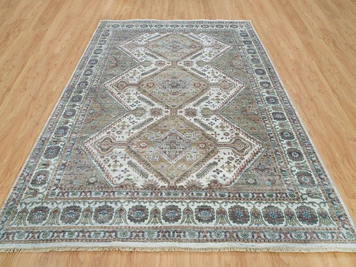 8'10" x 11'10" New Hand Knotted Ivory Wool Rectangle Oriental Rug - MOA10265856