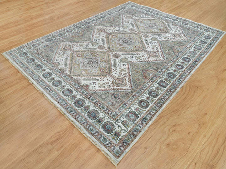 8'10" x 11'10" New Hand Knotted Ivory Wool Rectangle Oriental Rug - MOA10265856