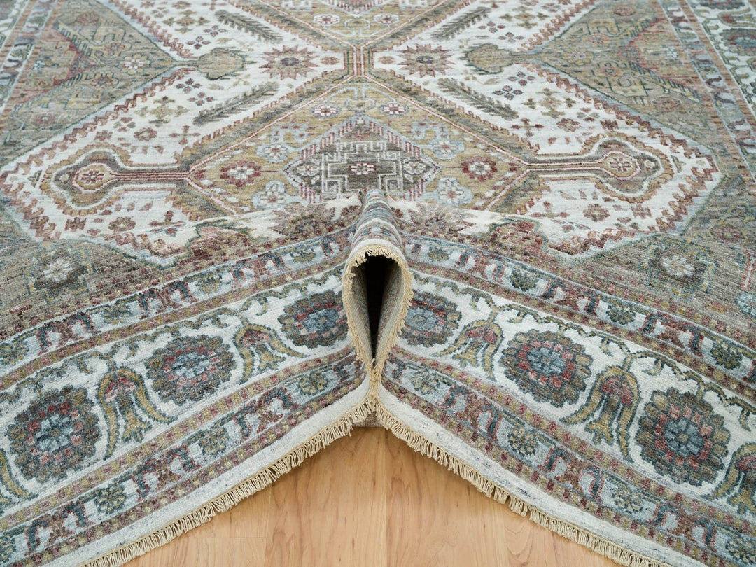8'10" x 11'10" New Hand Knotted Ivory Wool Rectangle Oriental Rug - MOA10265856
