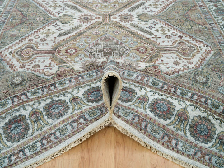 8'10" x 11'10" New Hand Knotted Ivory Wool Rectangle Oriental Rug - MOA10265856