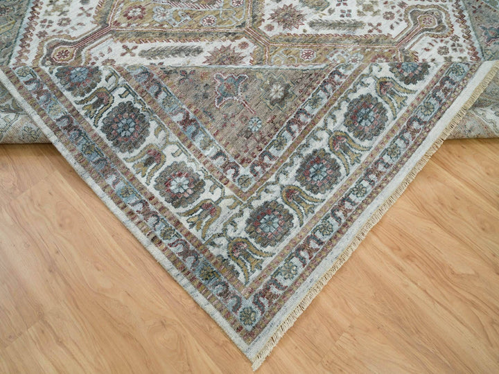 8'10" x 11'10" New Hand Knotted Ivory Wool Rectangle Oriental Rug - MOA10265856