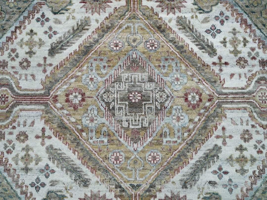 8'10" x 11'10" New Hand Knotted Ivory Wool Rectangle Oriental Rug - MOA10265856