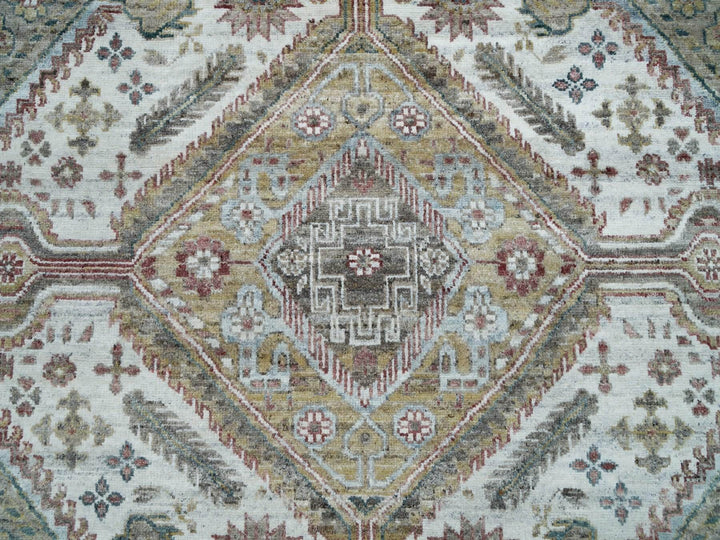 8'10" x 11'10" New Hand Knotted Ivory Wool Rectangle Oriental Rug - MOA10265856