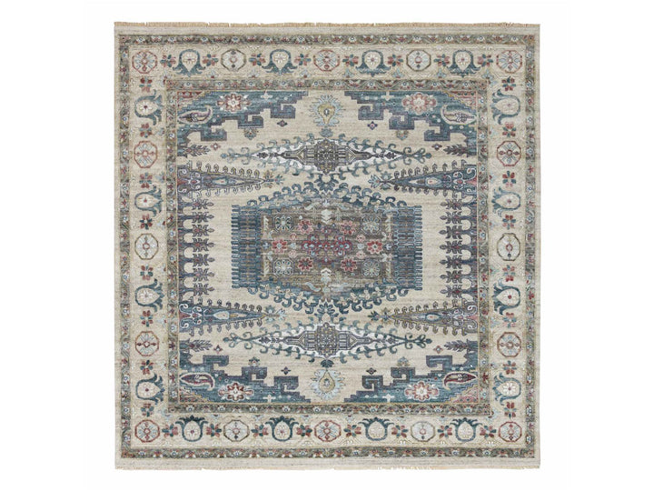 9'8" x 9'11" New Hand Knotted Ivory Wool Square Oriental Rug - MOA10265857