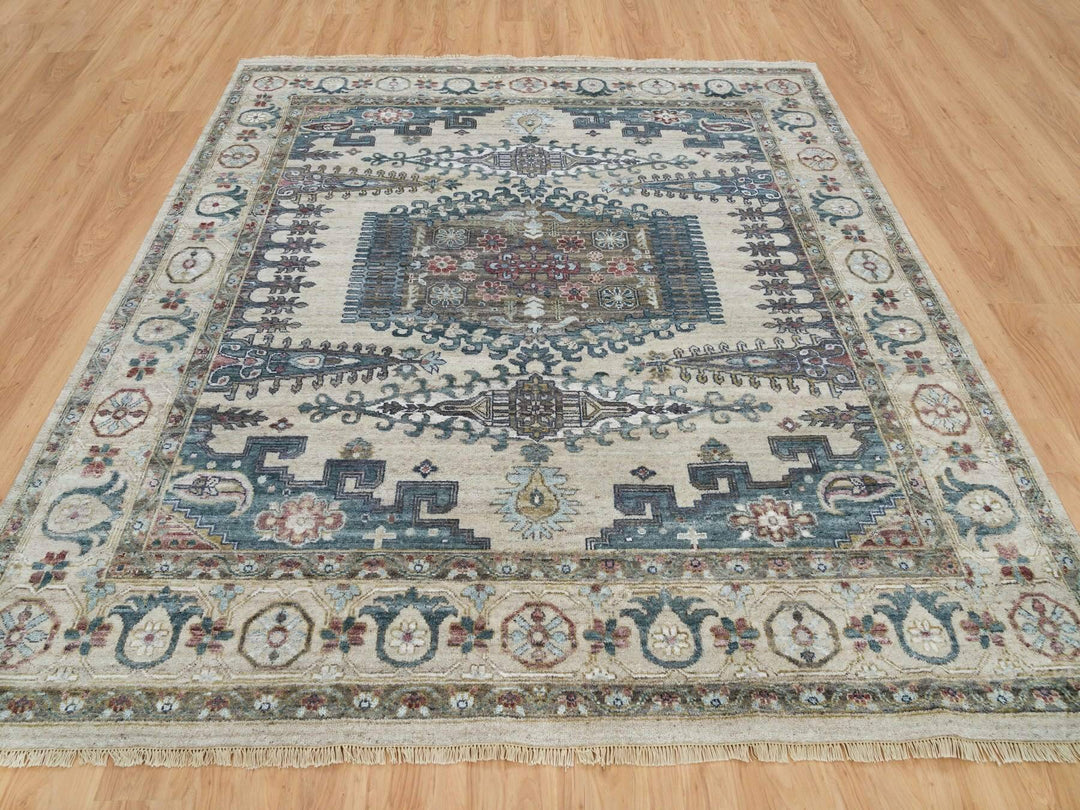 9'8" x 9'11" New Hand Knotted Ivory Wool Square Oriental Rug - MOA10265857