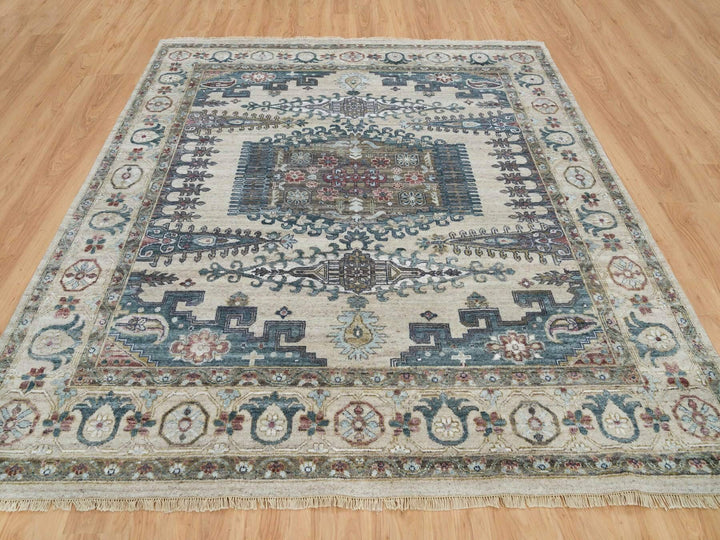 9'8" x 9'11" New Hand Knotted Ivory Wool Square Oriental Rug - MOA10265857