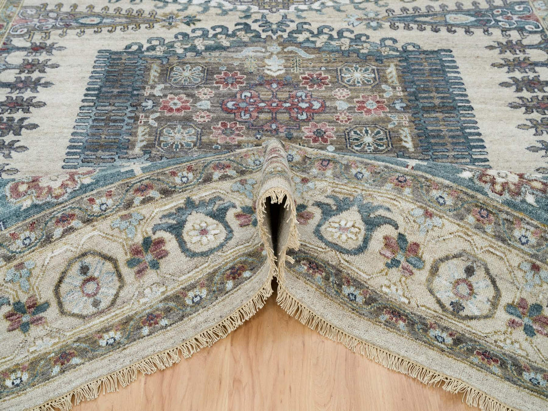 9'8" x 9'11" New Hand Knotted Ivory Wool Square Oriental Rug - MOA10265857