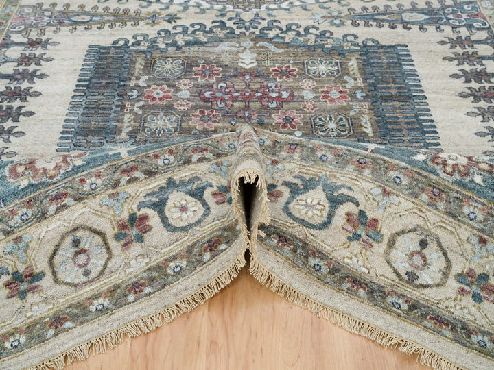9'8" x 9'11" New Hand Knotted Ivory Wool Square Oriental Rug - MOA10265857