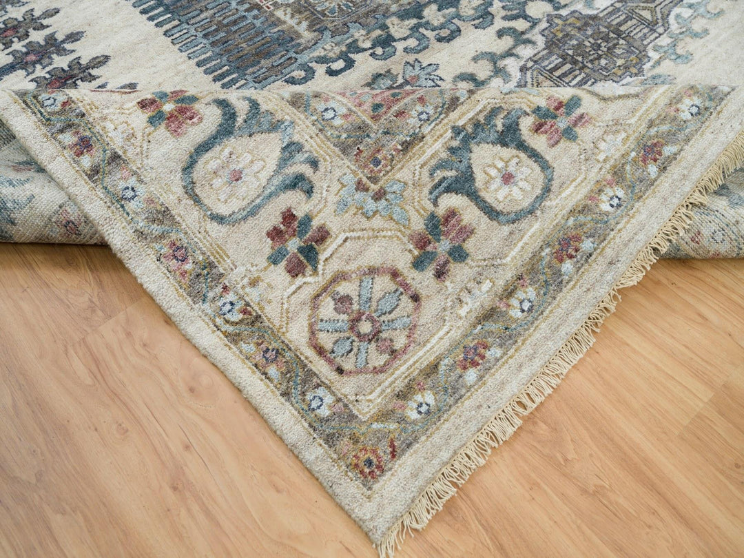 9'8" x 9'11" New Hand Knotted Ivory Wool Square Oriental Rug - MOA10265857