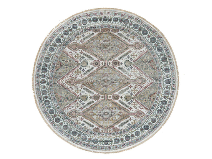 7'11" x 7'11" New Hand Knotted Ivory Wool Round Oriental Rug - MOA10265859