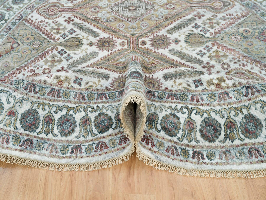 7'11" x 7'11" New Hand Knotted Ivory Wool Round Oriental Rug - MOA10265859