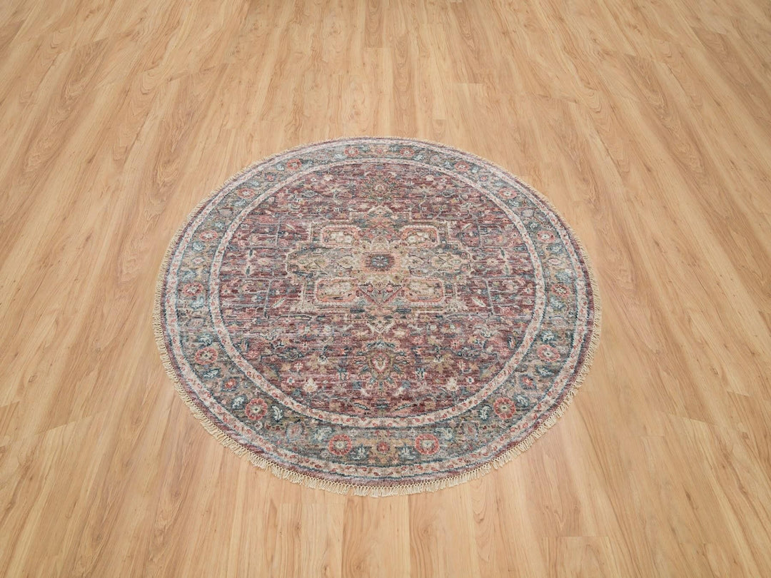 5'11" x 5'11" New Hand Knotted Red Wool Round Oriental Rug - MOA10265860
