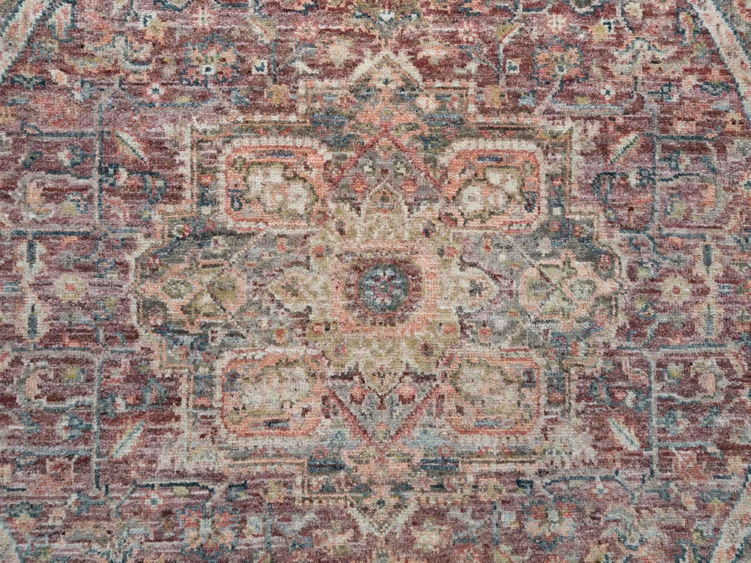 5'11" x 5'11" New Hand Knotted Red Wool Round Oriental Rug - MOA10265860
