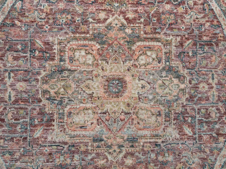 5'11" x 5'11" New Hand Knotted Red Wool Round Oriental Rug - MOA10265860