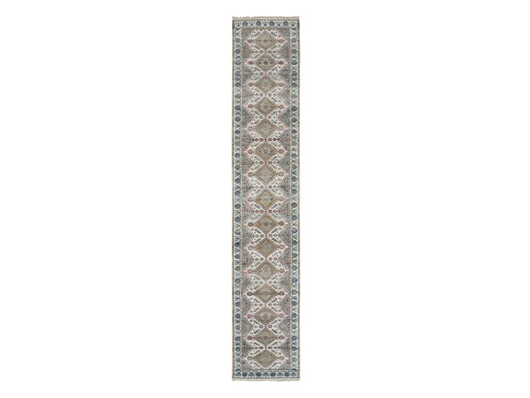 2'6" x 14'1" New Hand Knotted Ivory Wool Runner Oriental Rug - MOA10265865