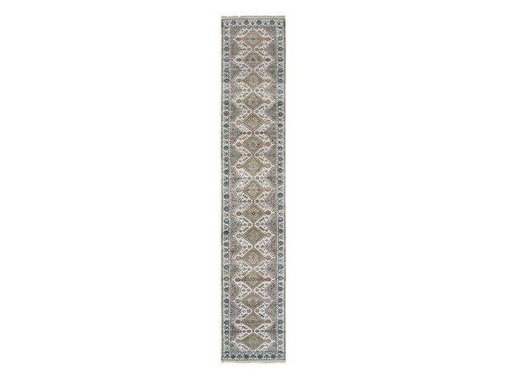 2'6" x 14'1" New Hand Knotted Ivory Wool Runner Oriental Rug - MOA10265865