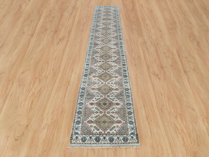 2'6" x 14'1" New Hand Knotted Ivory Wool Runner Oriental Rug - MOA10265865