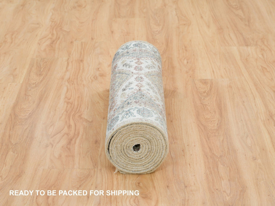 2'6" x 14'1" New Hand Knotted Ivory Wool Runner Oriental Rug - MOA10265865
