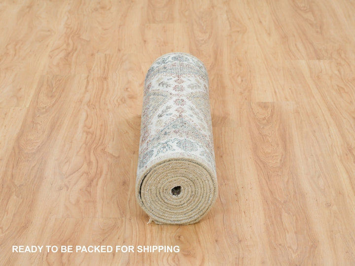 2'6" x 14'1" New Hand Knotted Ivory Wool Runner Oriental Rug - MOA10265865