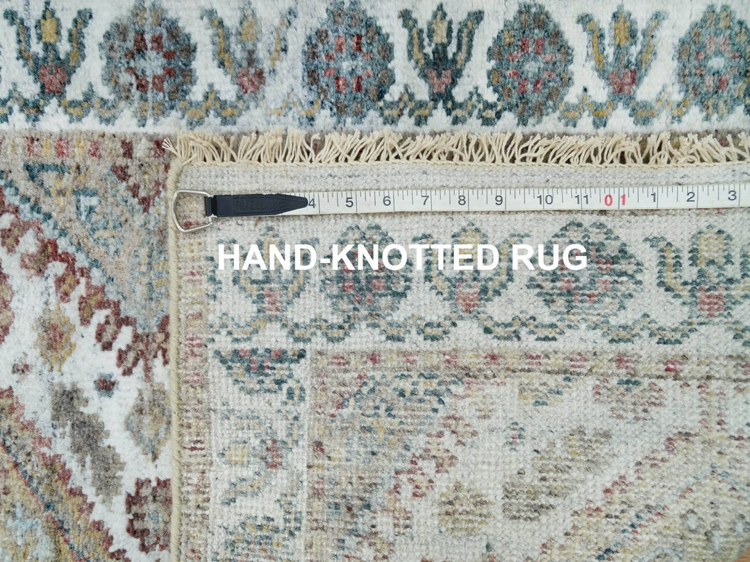 2'6" x 14'1" New Hand Knotted Ivory Wool Runner Oriental Rug - MOA10265865