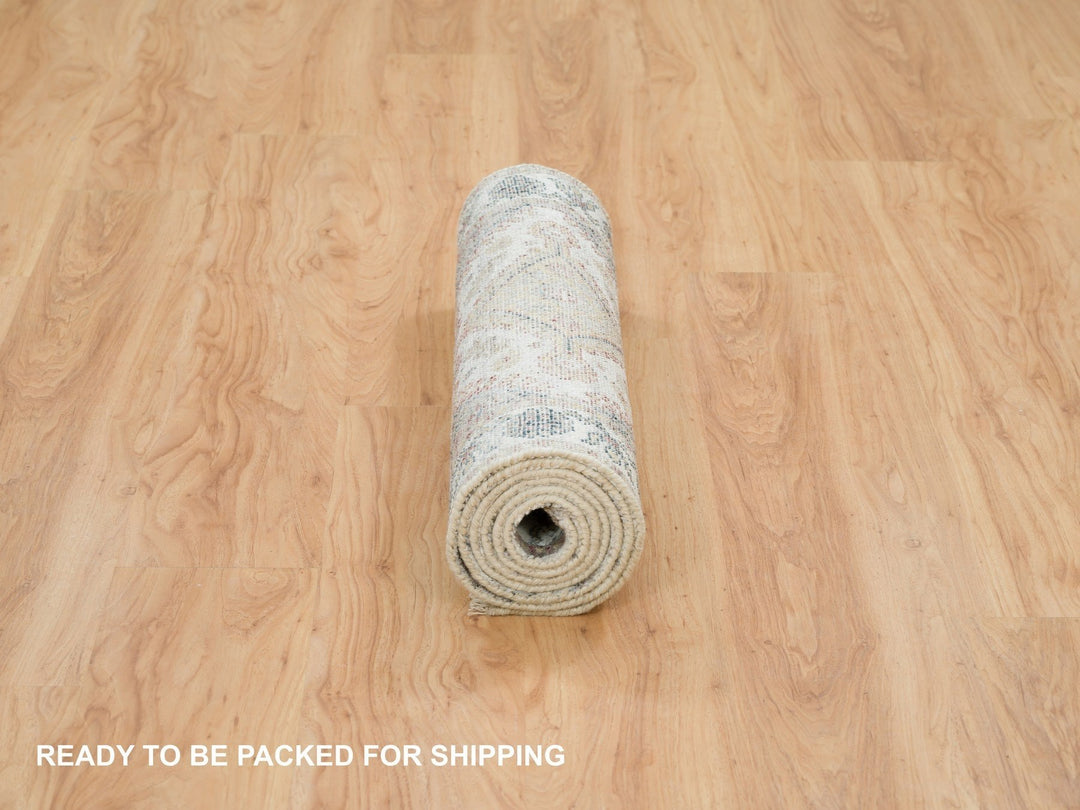 2'7" x 8'0" New Hand Knotted Ivory Wool Runner Oriental Rug - MOA10265866