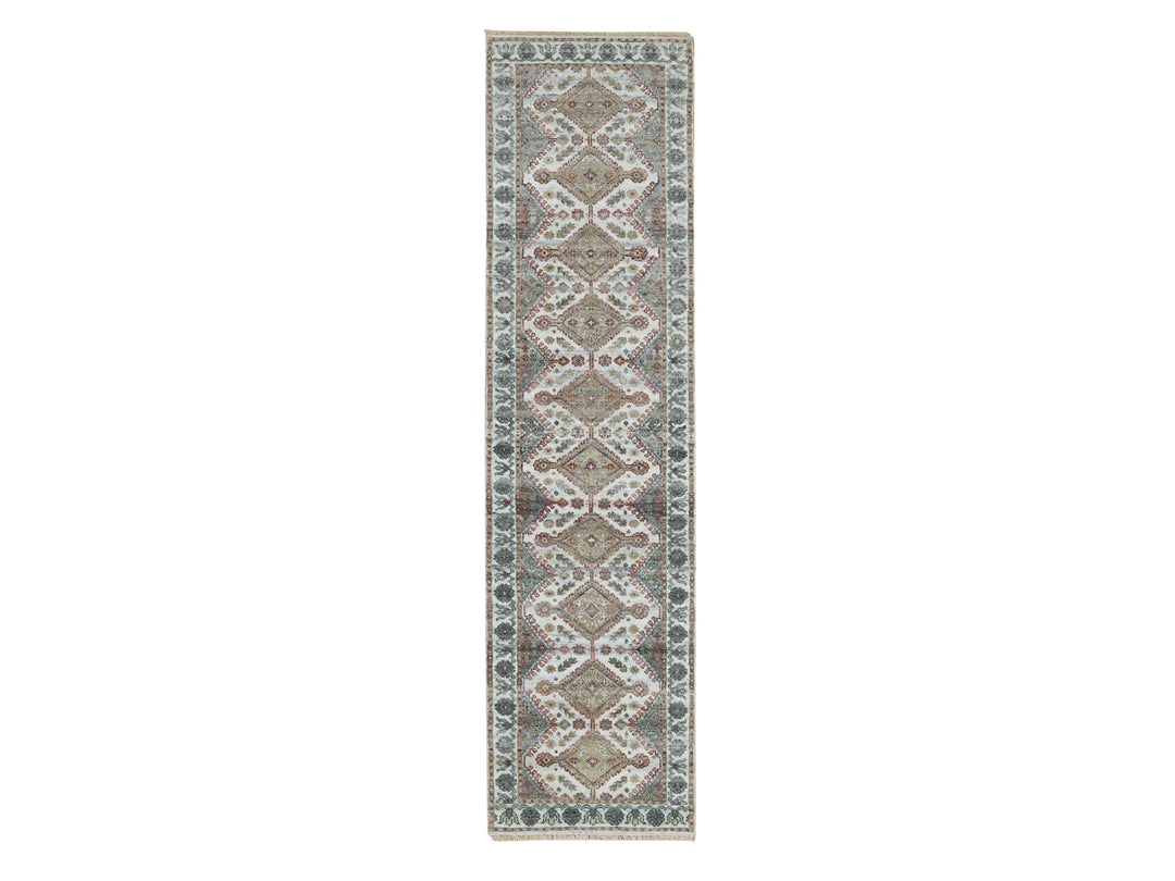 2'6" x 9'9" New Hand Knotted Ivory Wool Runner Oriental Rug - MOA10265867
