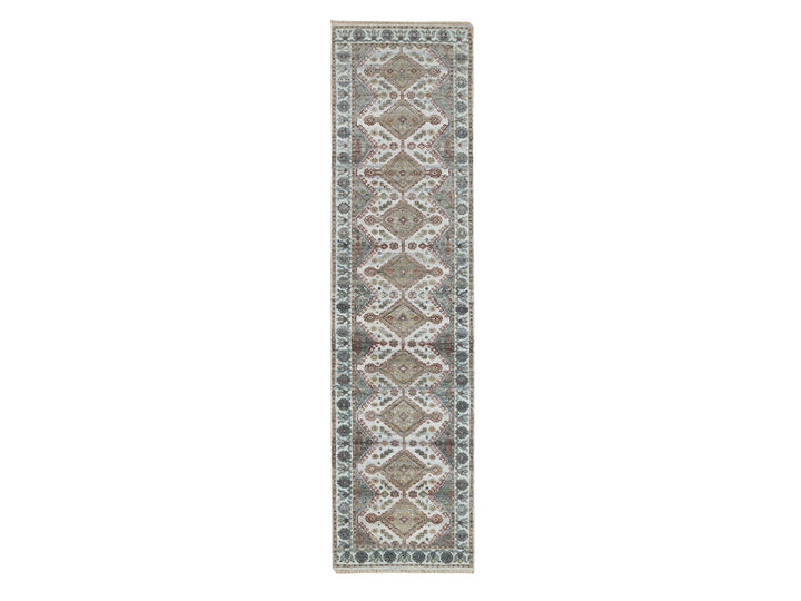 2'6" x 9'9" New Hand Knotted Ivory Wool Runner Oriental Rug - MOA10265867