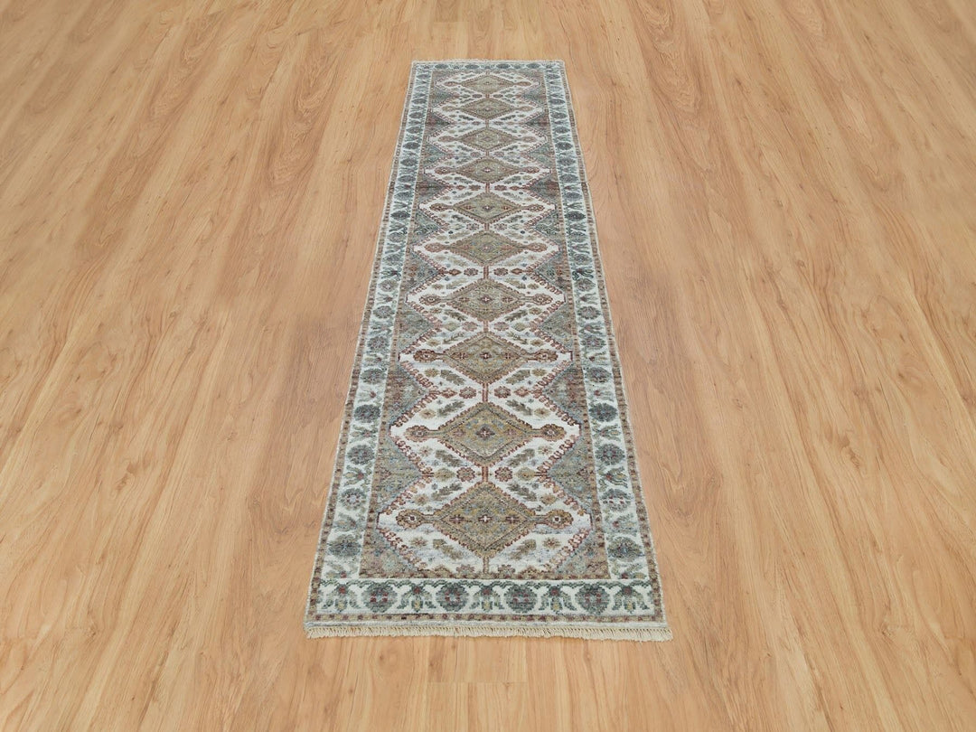 2'6" x 9'9" New Hand Knotted Ivory Wool Runner Oriental Rug - MOA10265867