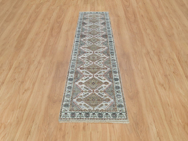 2'6" x 9'9" New Hand Knotted Ivory Wool Runner Oriental Rug - MOA10265867