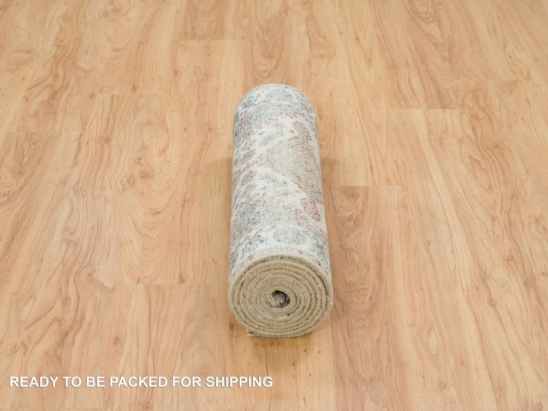 2'6" x 9'9" New Hand Knotted Ivory Wool Runner Oriental Rug - MOA10265867