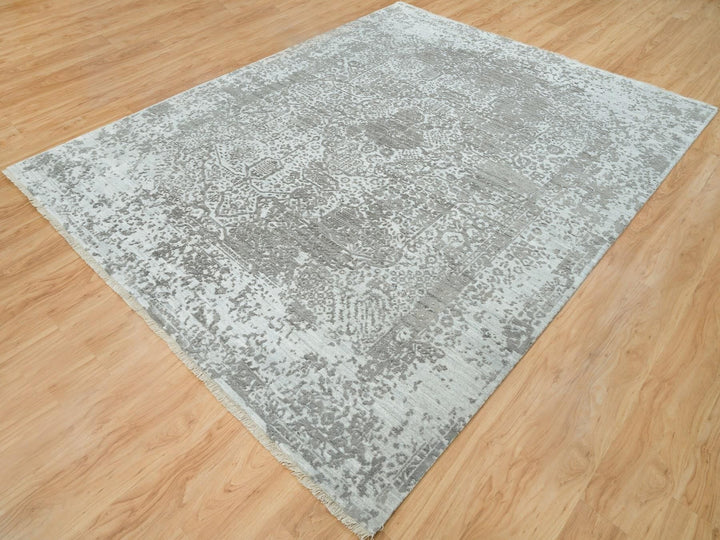 8'0" x 10'2" New Hand Knotted Grey Wool & Silk Rectangle Oriental Rug - MOA10265872
