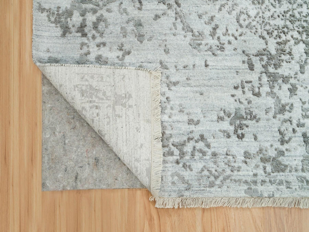 8'0" x 10'2" New Hand Knotted Grey Wool & Silk Rectangle Oriental Rug - MOA10265872
