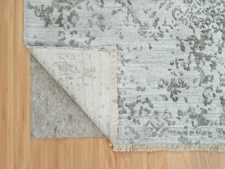 8'0" x 10'2" New Hand Knotted Grey Wool & Silk Rectangle Oriental Rug - MOA10265872