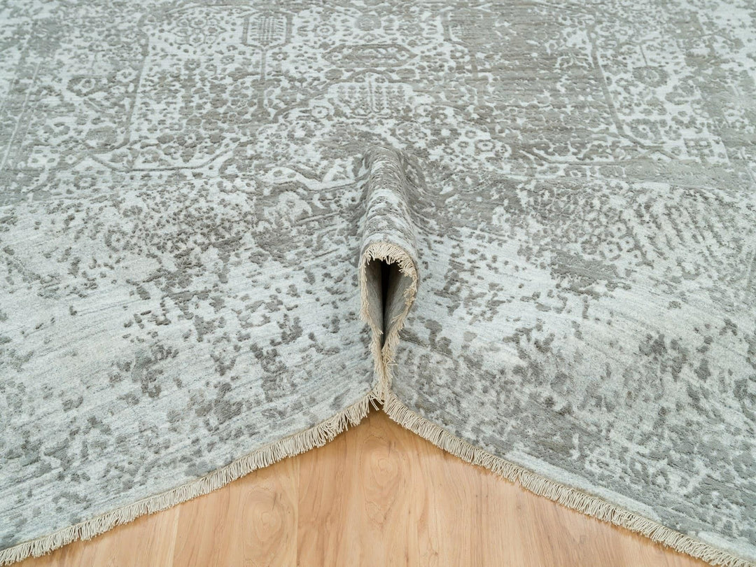8'0" x 10'2" New Hand Knotted Grey Wool & Silk Rectangle Oriental Rug - MOA10265872