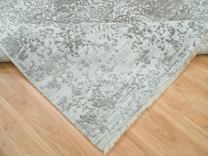 8'0" x 10'2" New Hand Knotted Grey Wool & Silk Rectangle Oriental Rug - MOA10265872