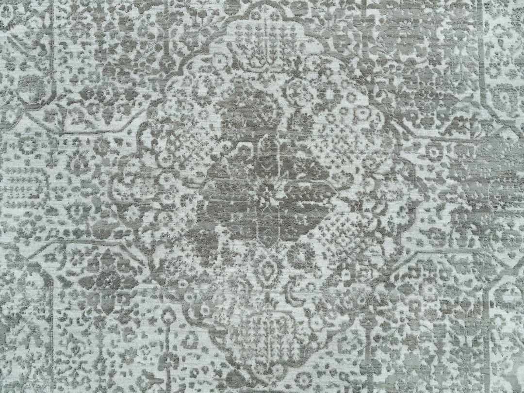 8'0" x 10'2" New Hand Knotted Grey Wool & Silk Rectangle Oriental Rug - MOA10265872