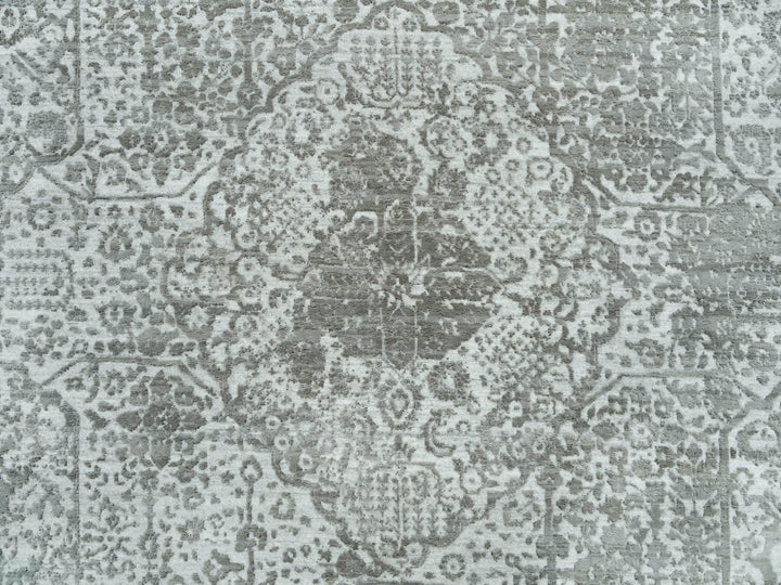 8'0" x 10'2" New Hand Knotted Grey Wool & Silk Rectangle Oriental Rug - MOA10265872