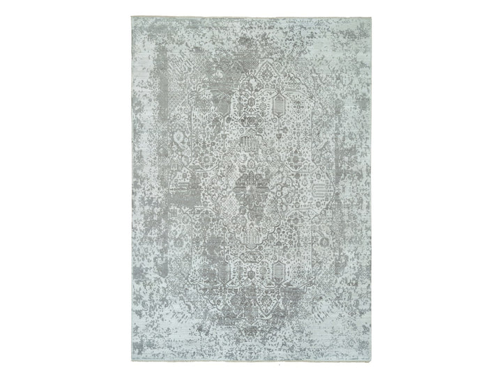 12'1" x 17'10" New Hand Knotted Grey Wool & Silk Rectangle Oriental Rug - MOA10265875