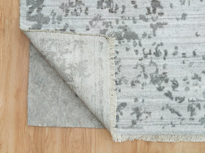 12'1" x 17'10" New Hand Knotted Grey Wool & Silk Rectangle Oriental Rug - MOA10265875
