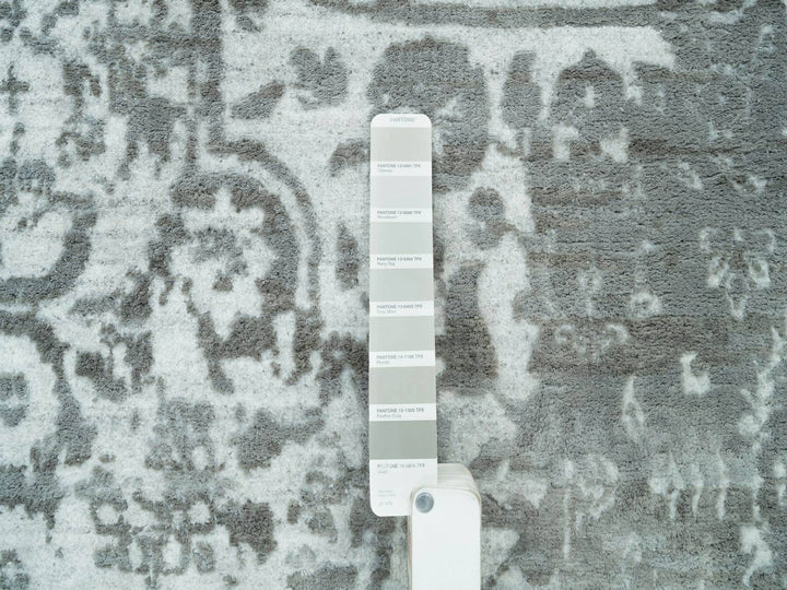 12'1" x 17'10" New Hand Knotted Grey Wool & Silk Rectangle Oriental Rug - MOA10265875