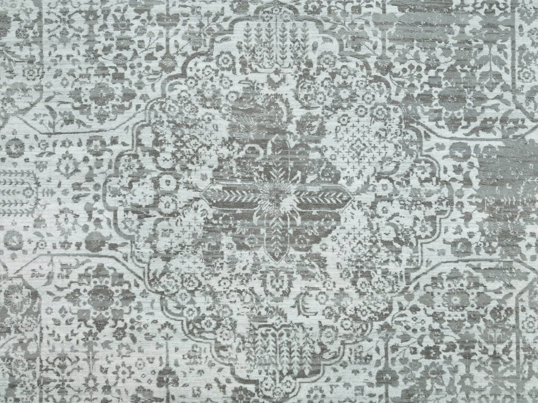 12'1" x 17'10" New Hand Knotted Grey Wool & Silk Rectangle Oriental Rug - MOA10265875