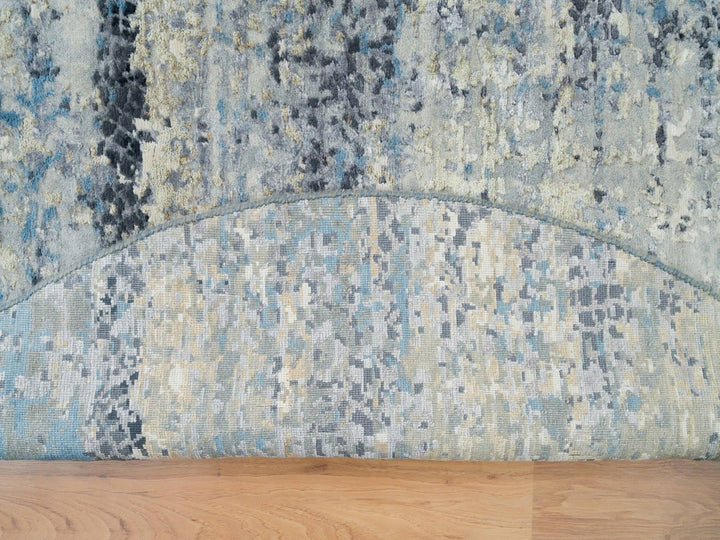 6'11" x 6'11" New Hand Knotted Grey Wool & Silk Round Oriental Rug - MOA10265879