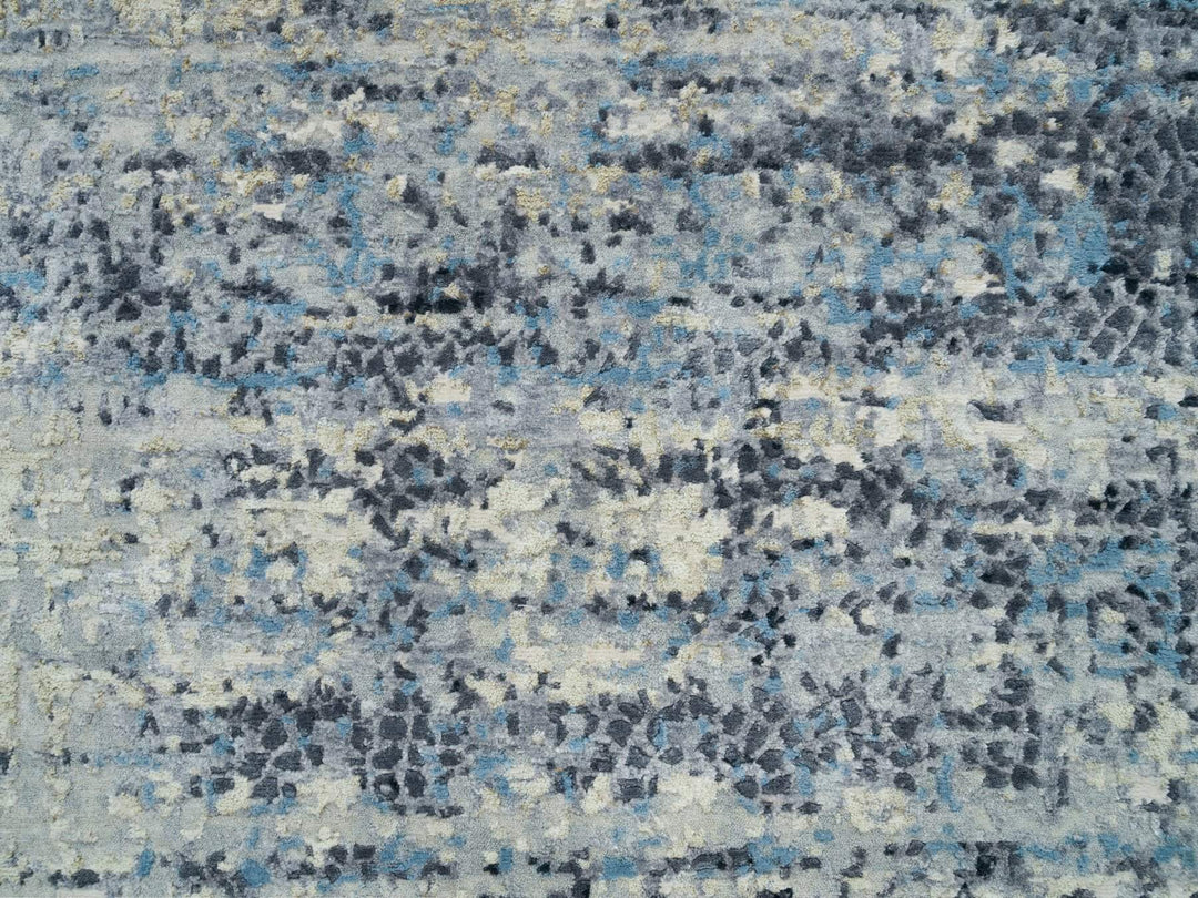 6'11" x 6'11" New Hand Knotted Grey Wool & Silk Round Oriental Rug - MOA10265879