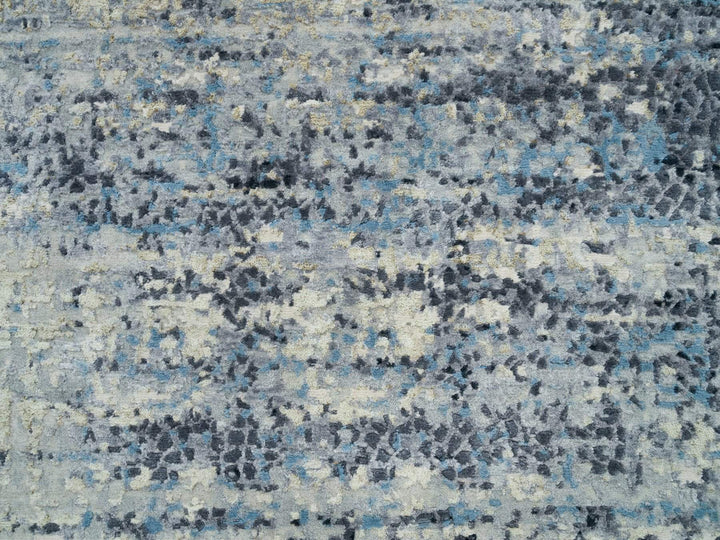 6'11" x 6'11" New Hand Knotted Grey Wool & Silk Round Oriental Rug - MOA10265879