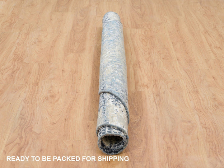 6'11" x 6'11" New Hand Knotted Grey Wool & Silk Round Oriental Rug - MOA10265879