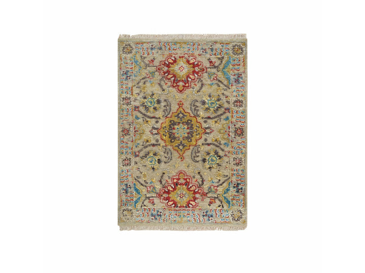 2'0" x 3'0" New Hand Knotted Beige Wool & Silk Rectangle Oriental Rug - MOA10265885