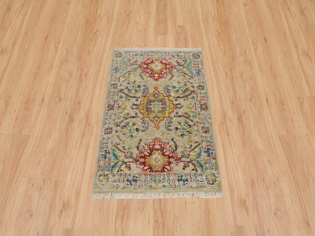 2'0" x 3'0" New Hand Knotted Beige Wool & Silk Rectangle Oriental Rug - MOA10265885